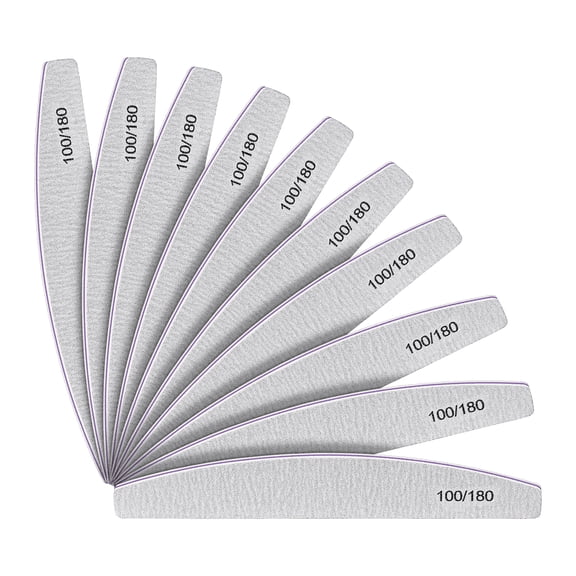 MORGLES 10 Pack Half-Moon Nail Files, 100/180 Grit Double Sided Emery Board for Acrylic & Natural Nails, Home Salon Travel Use