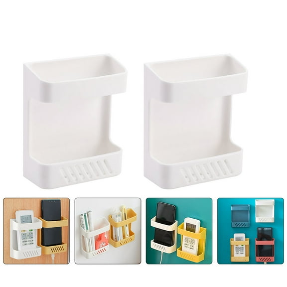 Omeite Household Punch-free Wall-mounted Remote Control Storage Box Multi-function Tool Rack 3pcs (White)