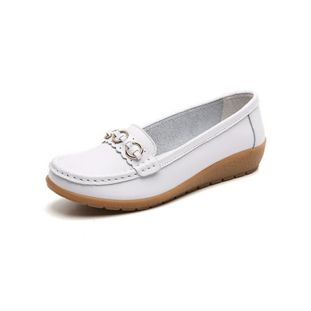 

UKAP Women Casual Shoes Slip On Flats Wedge Loafers Non-slip Walking Shoe Ladies Hollow Out Lightweight White 10