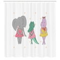thumbnail image 3 of Hippo Shower Curtain, Hippo Elephant and Crocodile Girls with Closed Eyes Standing in Polka Dot Dresses, Fabric Bathroom Set with Hooks, 69W X 70L Inches, Multicolor, by Ambesonne, 3 of 3