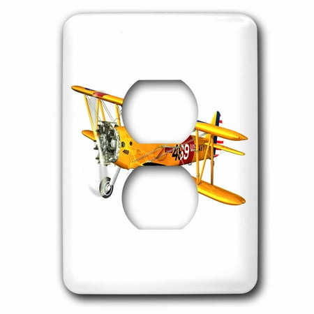 - 3dRose Yellow and Red Military Training Biplane - 2 Plug Outlet Cover