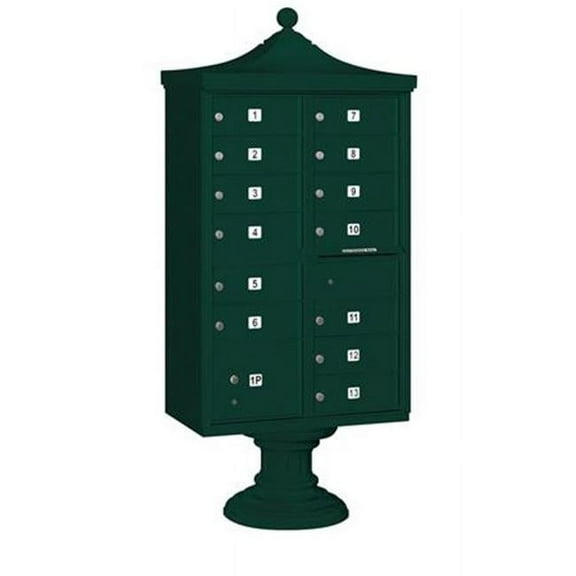 Regency Decorative Cluster Box Unit with 13 Doors and 1 Parcel Locker in Green with USPS Access Type IV