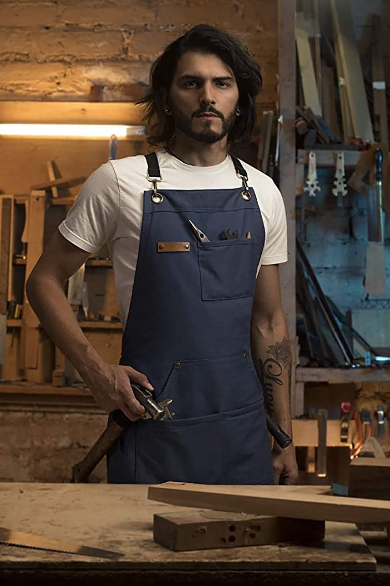 Work Apron for Men, Professional Chef Apron, 100% Cotton Canvas Cross Back Aprons with Pockets for Cooking, Grilling, BBQ, and Kitchen Work, Durable & Stylish Adjustable up to XXL