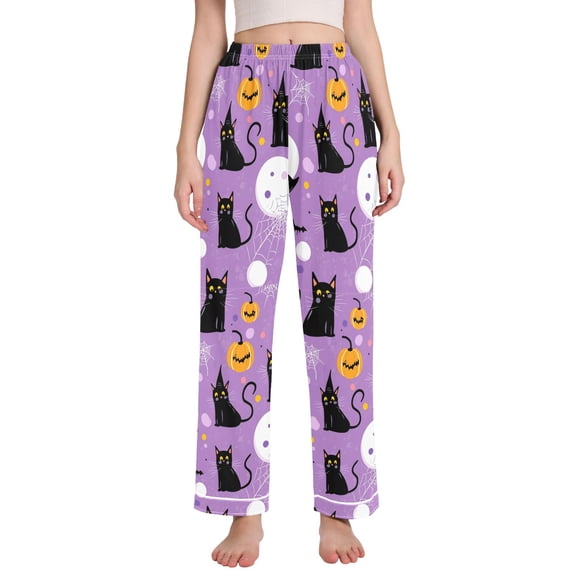 FORMRS Women's Pajama Pants with Pockets Soft Comfy Loungewear Sleep Bottom, Sizes S-2XL, Purple Halloween Pattern