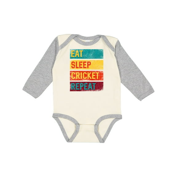 Inktastic Cricket Sports Eat Sleep Cricket Repeat Boys or Girls Long Sleeve Baby Bodysuit