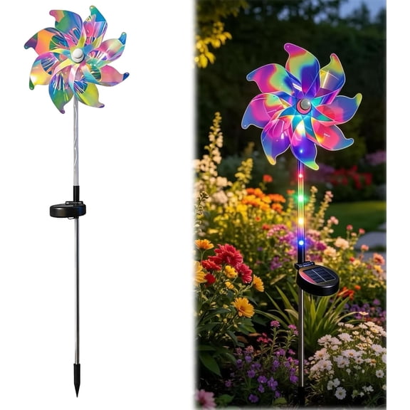 Rainbow Solar Pinwheel Light, LED Windmill Garden Decor, 1pc