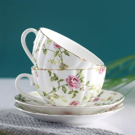 

WYJ Coffee Cup Set Female Small Luxury Household Simple Elegant And Lovely Ceramic Flower Tea Cup (Color : 2 cups 2 dishes)-0614