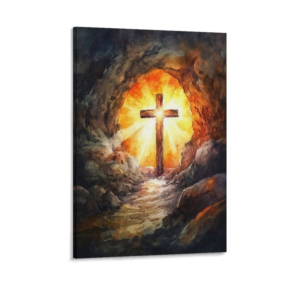 Jesus Christ Resurrection Wall Art Cross Poster Holy Light Easter Canvas Print Print Photo Art Painting Canvas Poster Home Decorative Bedroom Modern Decor Posters Gifts 12x18inch(30x45cm)