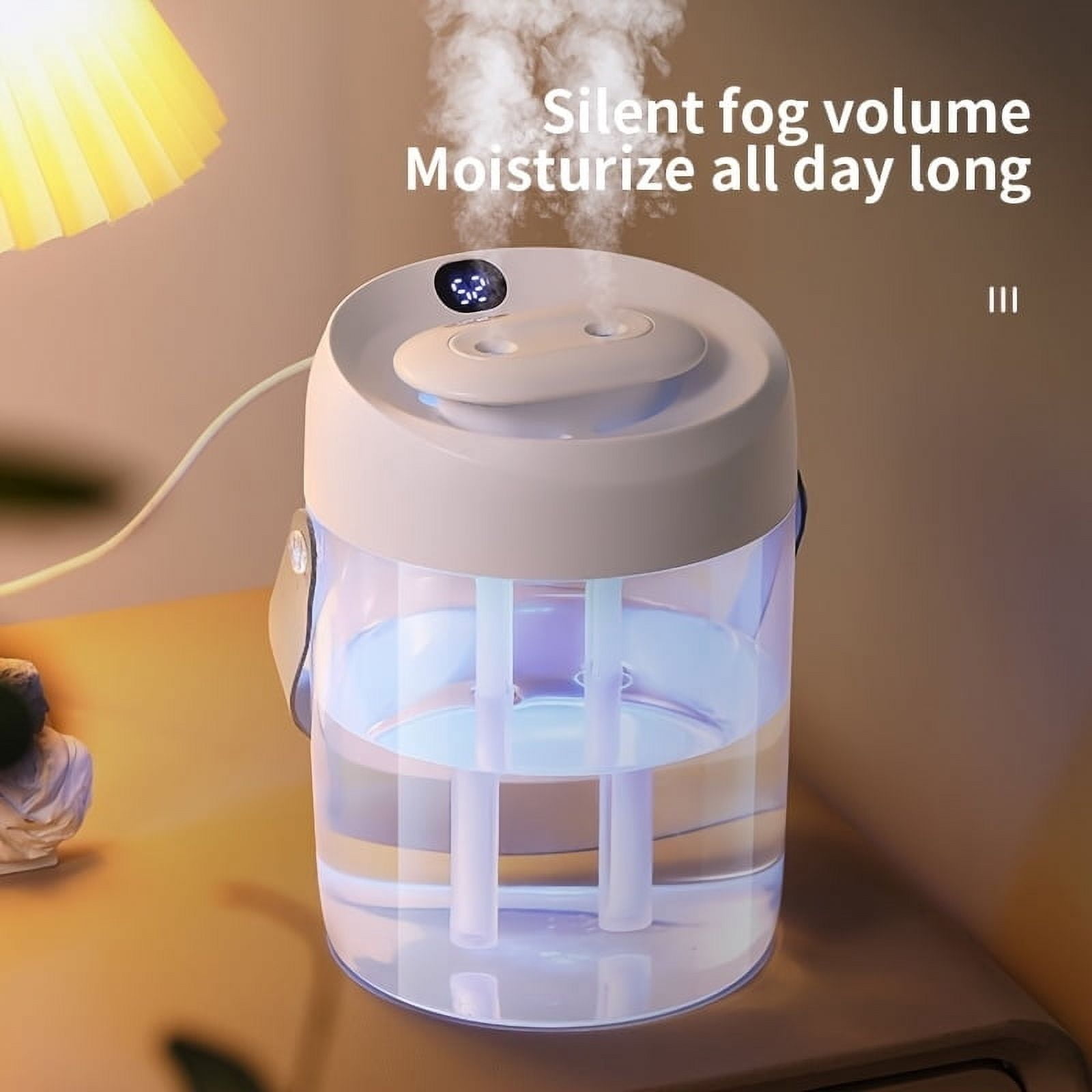 2025 New Version, 2L Large Capacity Dual Mist Humidifier with Handle & Digital Display, Portable Desktop Humidifier, Ultra-Quiet USB-Powered for Home Office Bedroom(Digital display version White)