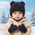 thumbnail image 6 of NOLDARES Little Girls Boys Beanie Hat and Glove Set Multicolor Knit Pompom Beanies for Winter Snow Ski Caps(M034-Black), 6 of 8