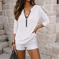 thumbnail image 4 of Oiangi Women's Half Zip Long Sleeve Shirts Crewneck Fashion Streetwear Pullover Tops for Fall Winter White L, 4 of 8