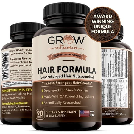 Grow Vitamin Advanced Hair Formula with Biotin, Saw Palmetto - 90 Capsules, Vegan, Healthy, Nourishment