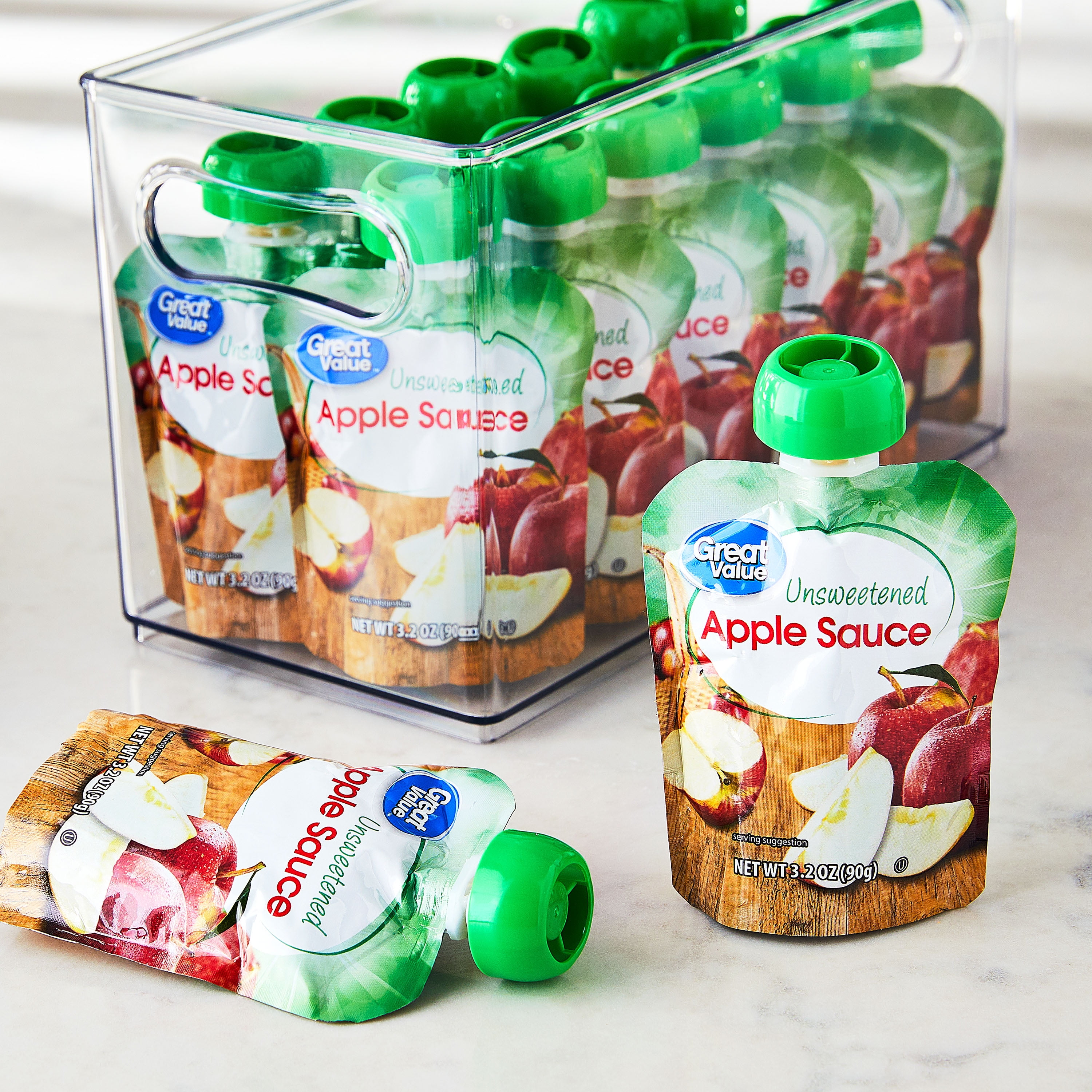 Great Value Unsweetened Apple Sauce Pouches, 3.2 oz Pouch, 50 Count