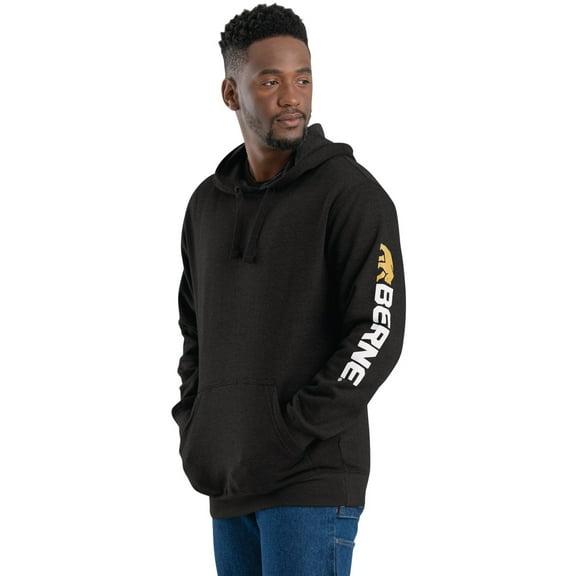 Berne Men's Medium Regular Black Signature Sleeve Hooded Pullover Sweatshirt
