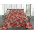 thumbnail image 2 of Ambesonne Poppy Quilted Bedspread Set 3 Pcs, Retro Garden Blooming Floral, King, Dark Coral and Tan, 2 of 4