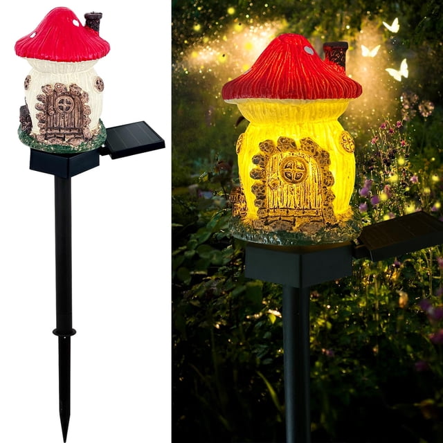 Luces solares de setas al aire libre, decoración de jardín, luces decorativas de estaca de jardín con energía solar para exteriores, pasarela, patio, patio (rojo)