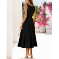 thumbnail image 2 of Merokeety Womens Summer Dresses Pleated Square Neck Cocktail Work Midi Dress Black s, 2 of 4