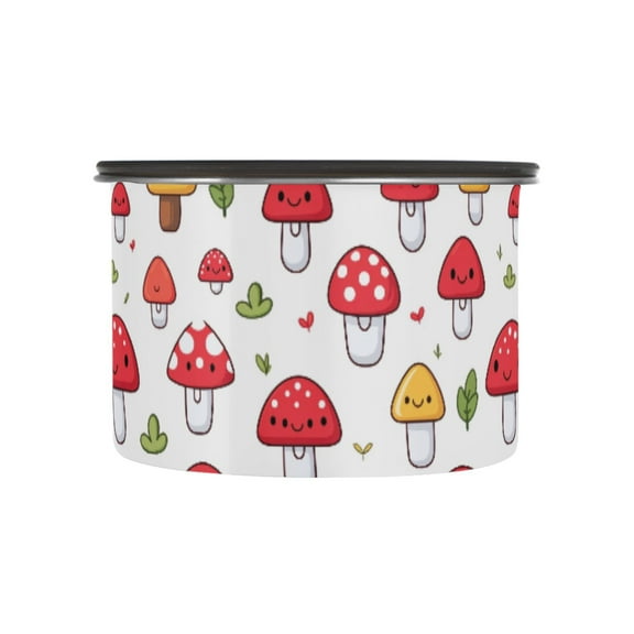 Cute Mushrooms Airtight Coffee Bean Canister 17oz Food Storage Containers with Lids For Gournd, Tea, Sugar, Flour, Rice, Cereal, Candy Cookie Jar
