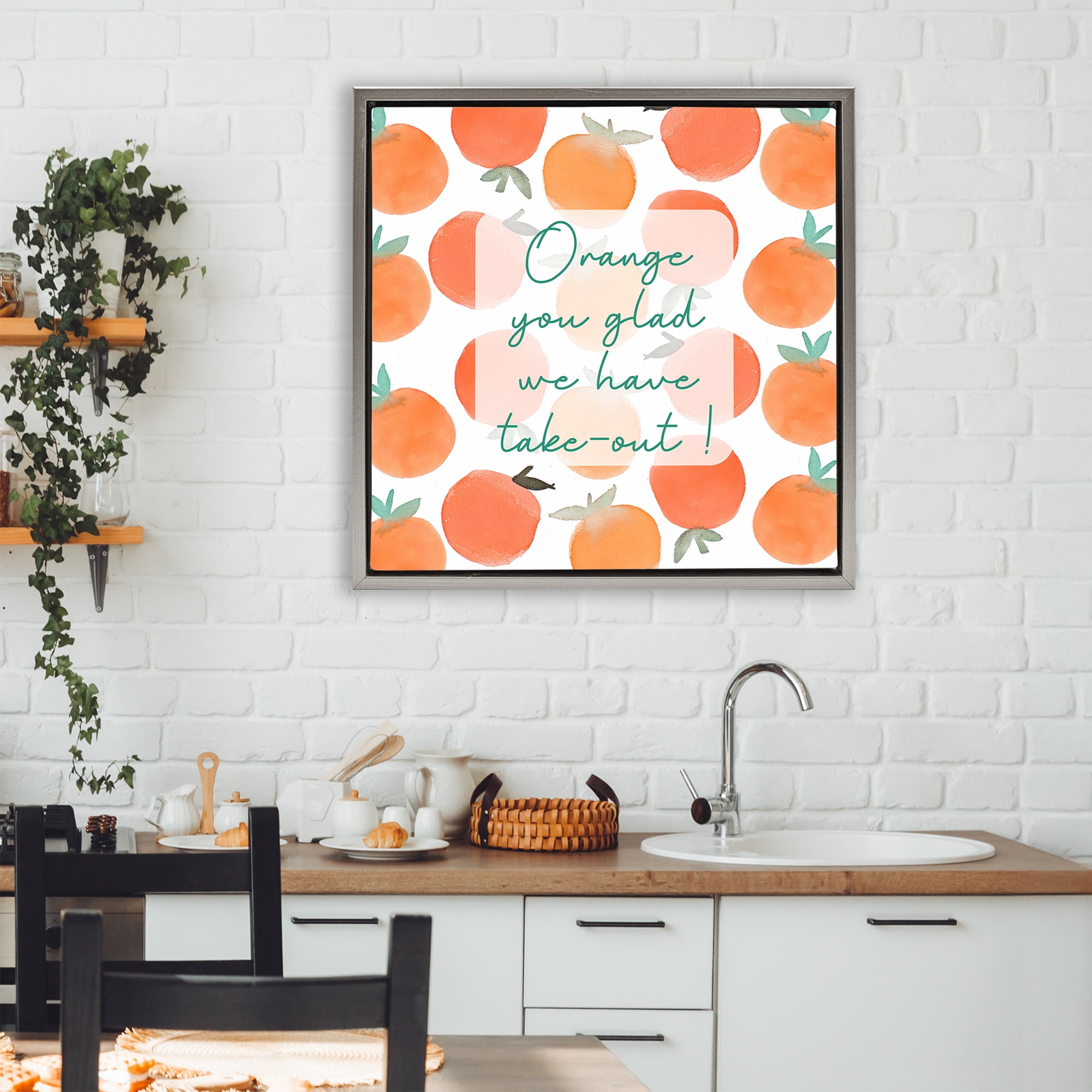 Stupell Industries Orange You Glad Gray Framed Floater Canvas Wall Art, design by Emily Navas