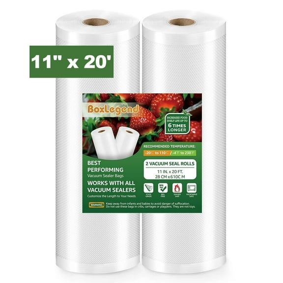 BoxLegend Vacuum Seal Bags for Food, 2 Packs 11''x20' Food Saver Rolls, Food Vacuum Sealer Bags