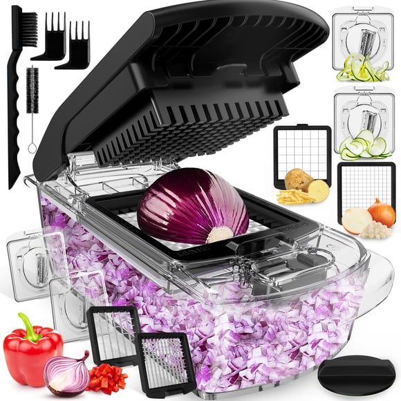 Picadora de verduras Fullstar con espiralizador, recipiente con 4 cuchillas