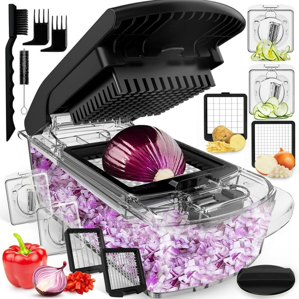 Picadora de verduras Fullstar con espiralizador, recipiente con 4 cuchillas