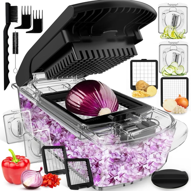 Picadora de verduras Fullstar con espiralizador, recipiente con 4 cuchillas