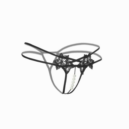 

DNDKILG Stretch Pearls Tangas Sexy T-Back G-String Thongs for Women Panties Low Rise Underwear Black one size