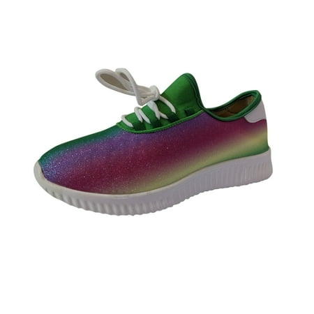 

EQWLJWE 2022 Spring Autumn Sneakers Women s Fashion Flat Sequined Rainbow Color Casual Single Shoes Sneakers Deals Discount Clearance