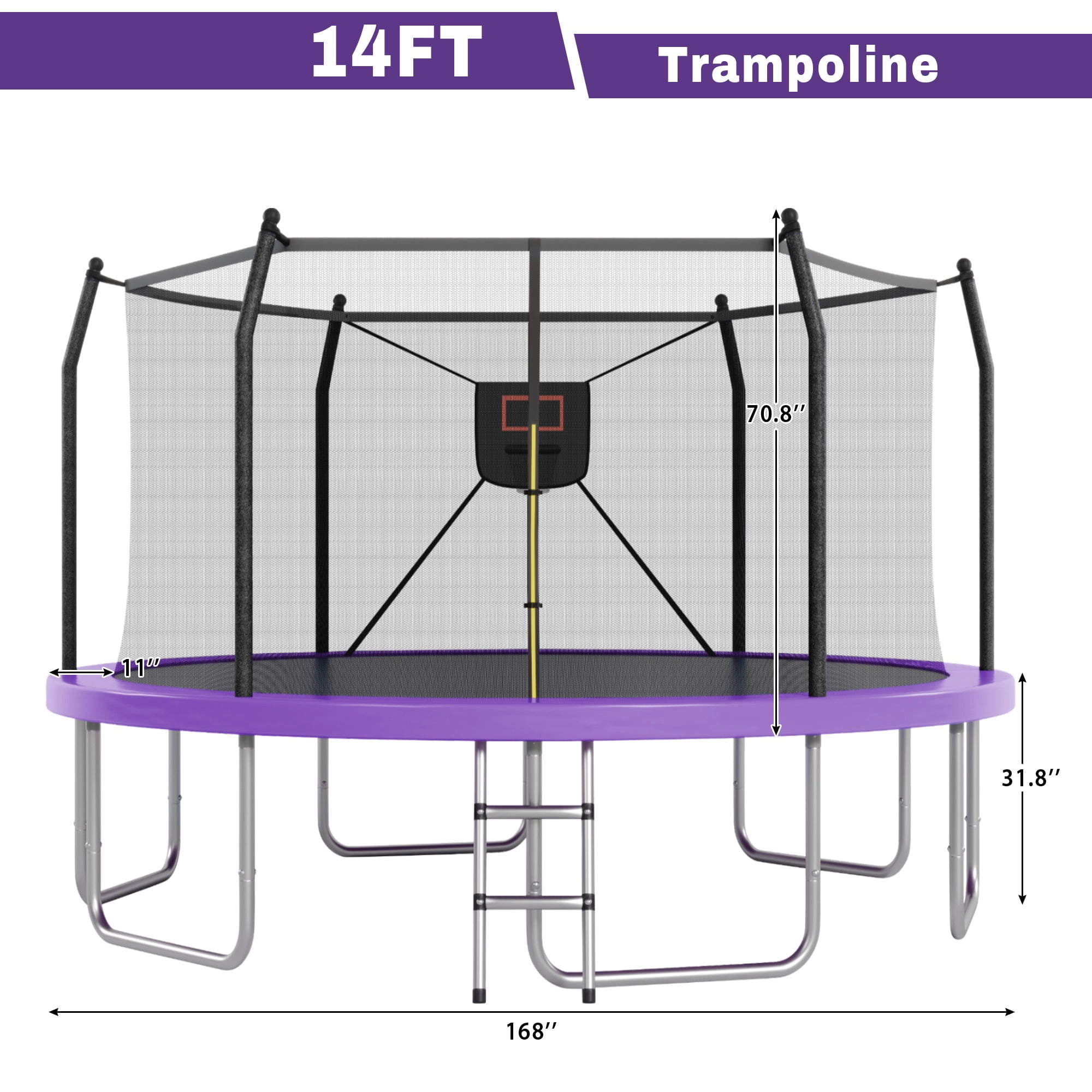 14FT Outdoor Recreational Trampoine for Kids and Adults, SHINPT Large Trampoline with Lights and Basketball Hoop, Heavy Duty Trampoline with 1500lbs Capacity, 14FT Big Trampoline for Backyard, Lawn