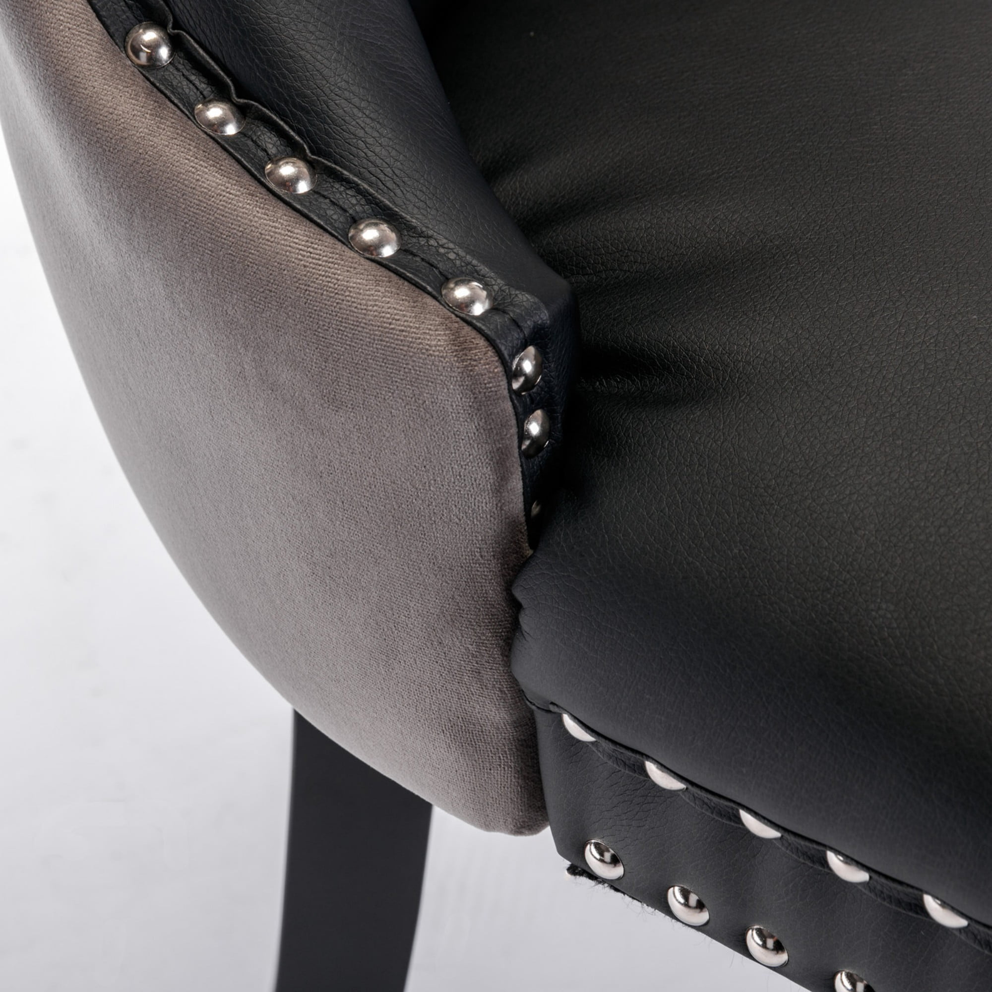 BSHTI 37.5-inch Modern Parson PU Leather and Velvet Upholstered Dining Chairs Set of 2 With Tufted Back, Nailhead Trim, Solid Rubberwood Legs for Dining Room (Black+Gray)