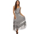 thumbnail image 5 of Sakkas Zendaya Stonewashed Rayon Embroidered Floral Vine Sleeveless V-neck Dress - Grey - L/XL, 5 of 5