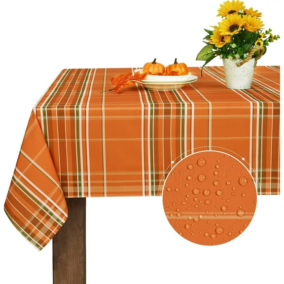 Autumn Fall Tablecloth for Thanksgiving, Gingham Buffalo Plaid Table Cloth, Checkered Waterproof Spillproof Table Cover for Dinner Kitchen Party Holiday Decor, Yellow Orange, Rectangle 60 x 84 Inch