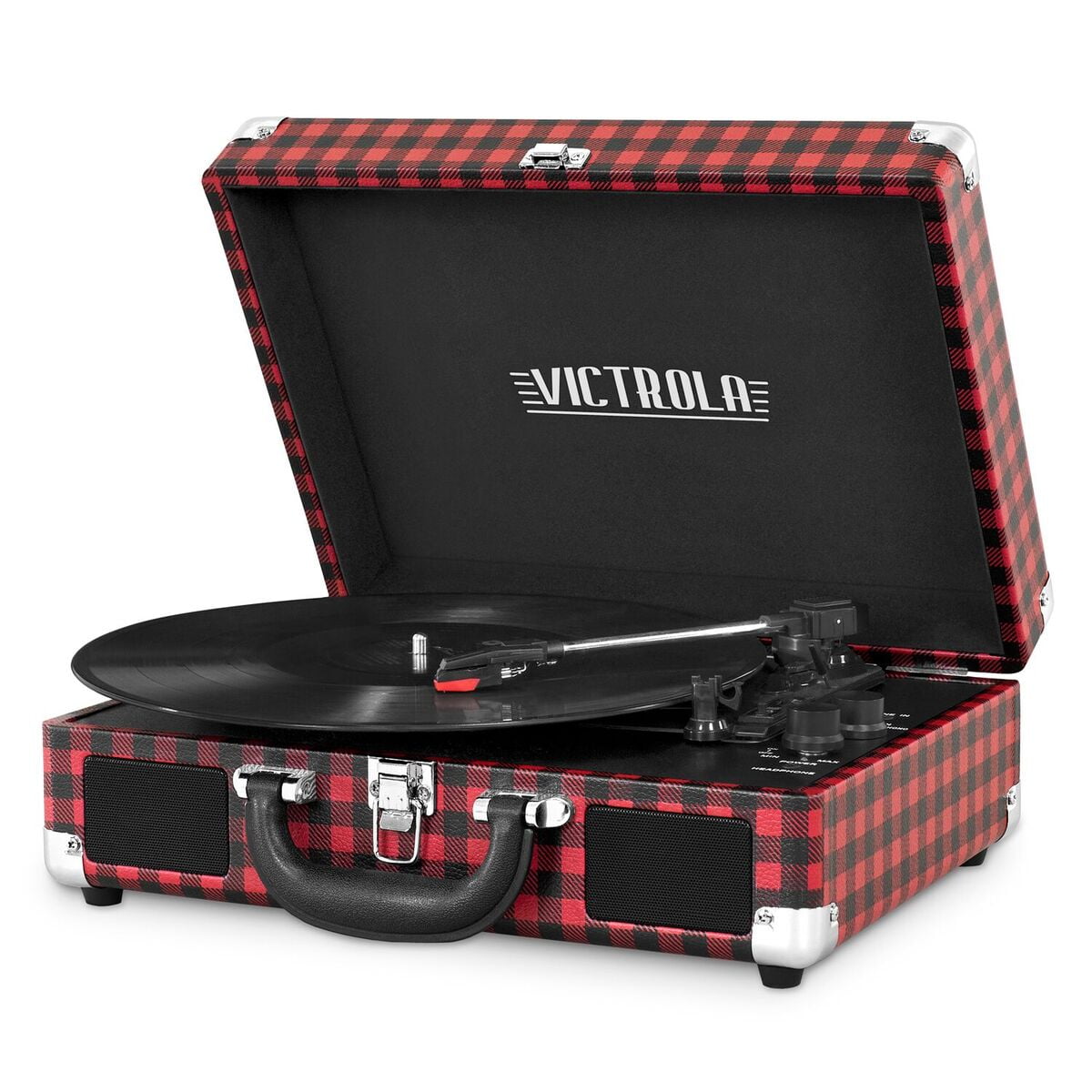Victrola Portable Suitcase Record Player with Bluetooth and 3 Speed Turntable, Plaid
