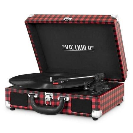Portable Victrola Suitcase Record Player with Bluetooth and 3 Speed Turntable,