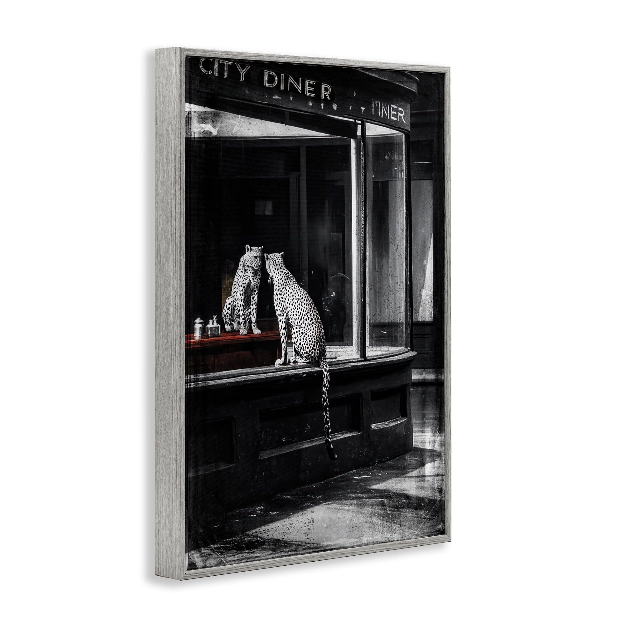 Stupell Industries Diner Noir Leopard Reflection Gray Framed Giclee Art, design by Annabelle Hall