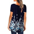 thumbnail image 4 of Camiseta Mujer Blusa Casual Cuello En V Manga Corta Botón Top, Azul Blanco, S sidaley  AP001374-01, 4 of 5