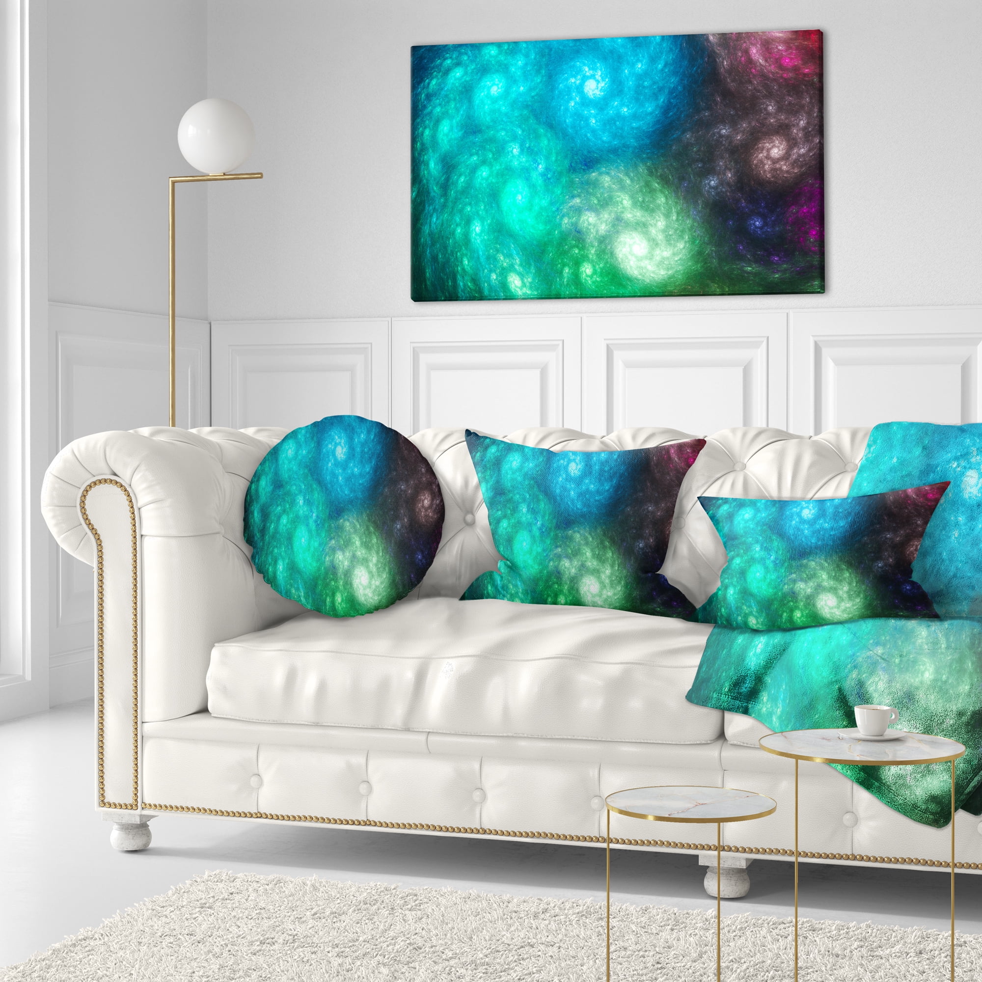 Designart Colorful Rotating Fractal Galaxies - Abstract Throw Pillow - 12x20