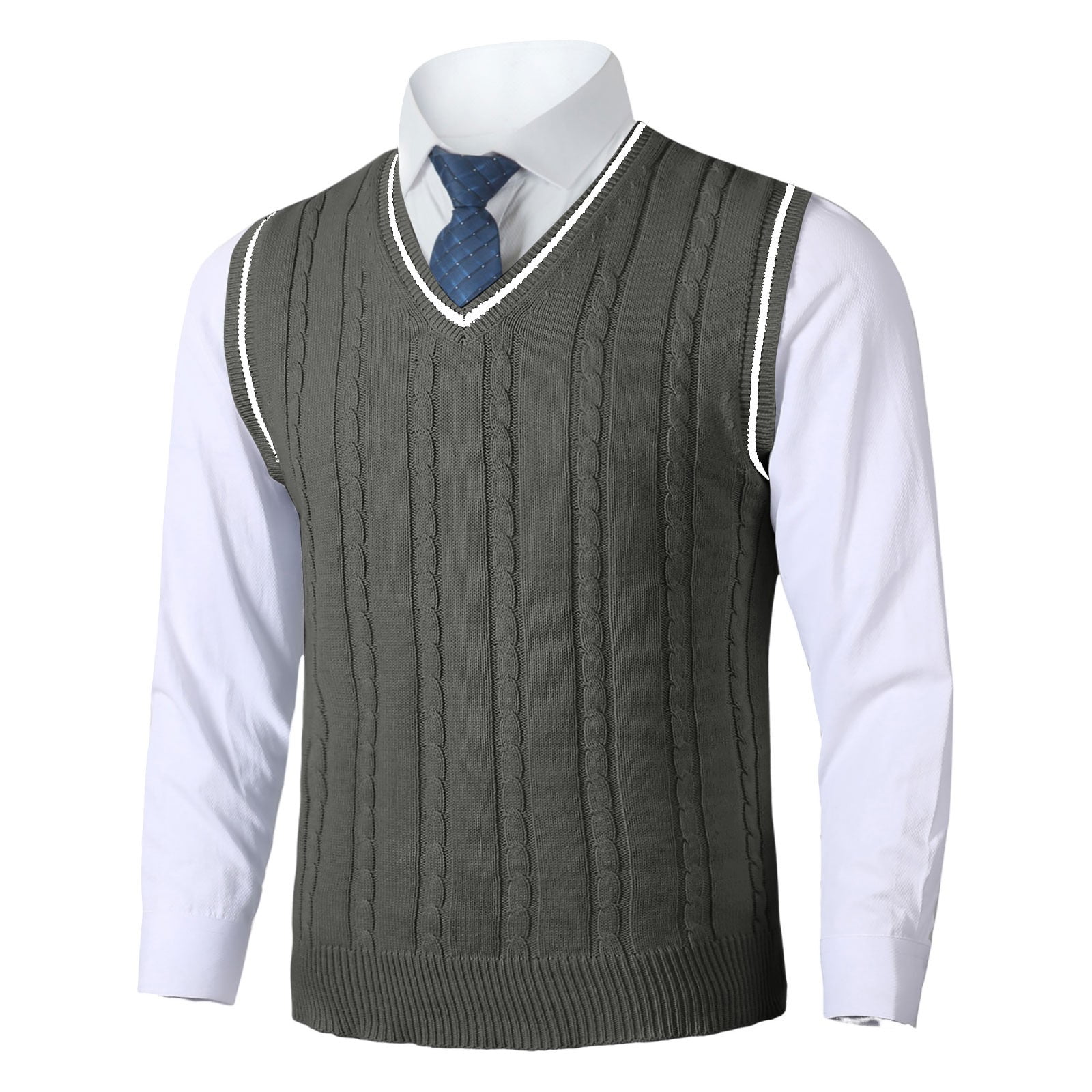 SHIXIAOO Male Knitted Vest Vest V Neck Sleeveless Padded Sweater