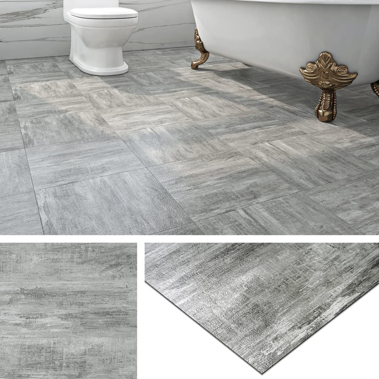 32-Tiles Stick on Floor Tiles Waterproof Peel and Stick Floor Tile for Kitchen Bathroom Bedroom Floors Retro Easy Vinyl Flooring Peel and Stick 12X12 Light Grey Wood Laminate Flooring