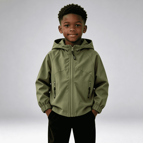 NEBWOAK Boys Lightweight Hooded Windbreaker Jacket, Water-Resistant Outdoor Coat, Army Green,Size 6-9 Months
