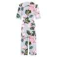 thumbnail image 2 of TaTaai Ladies Fashion Short Sleeve Floral Print Jumpsuit V-Neck Back Zipper Design with Side Pockets Comfortable Casual Long Jumpsuit for Daily Outdoor Spring Gift, 2 of 5