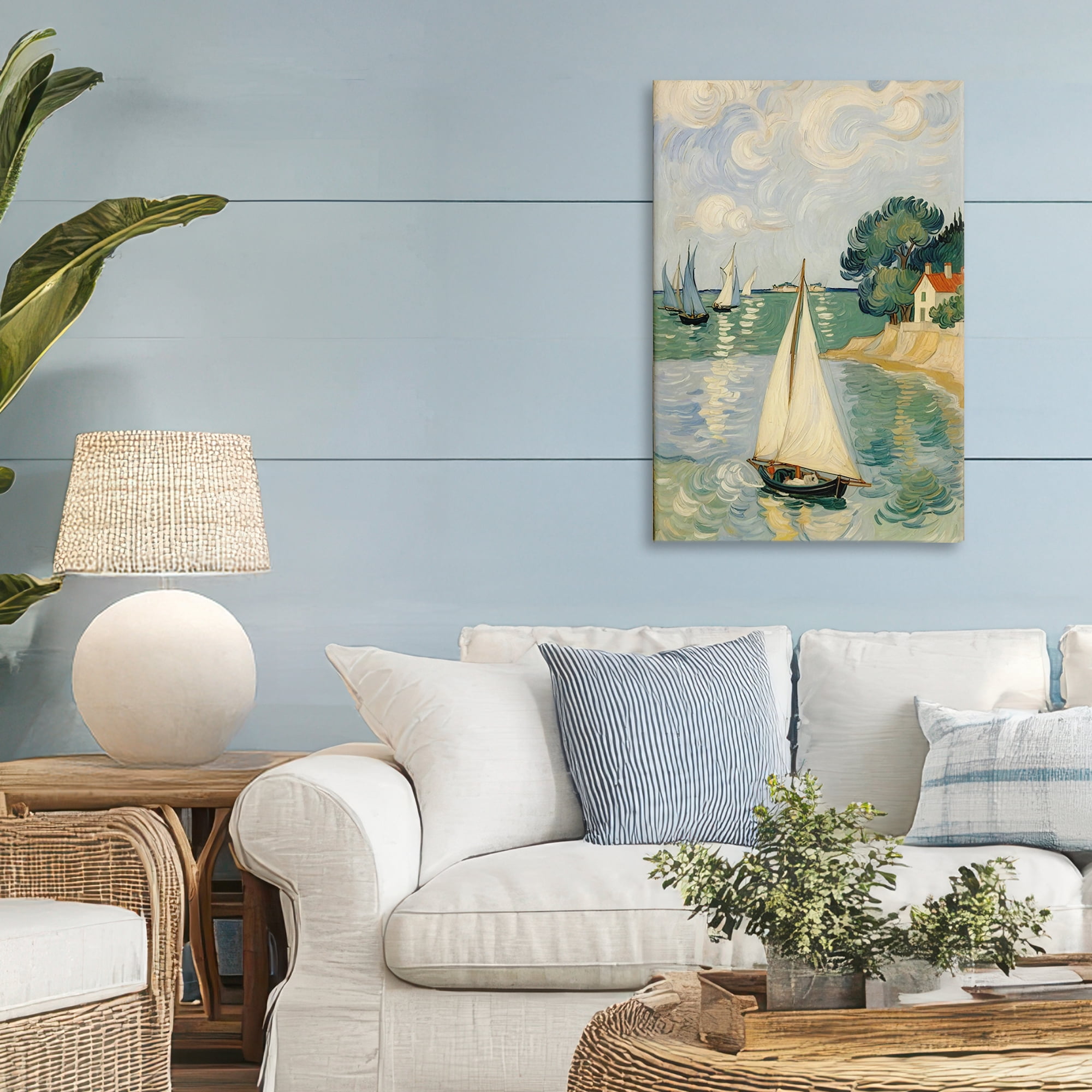 Stupell Industries Coastal Sailboats Under Swirling Clouds Canvas Wall Art, design by Angie Hawke