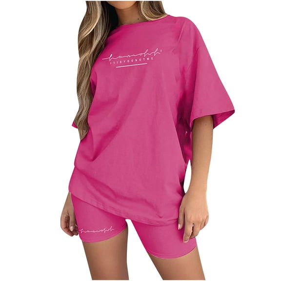Hrsba Vacation Set for Women,Stylish Casual Summer Print Short Sleeve Crew Neck Top with Shorts 2 Piece Outfits