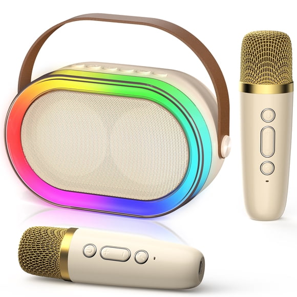 JAUYXIAN Karaoke Máquina para Adultos y Niños, Altavoz de Karaoke Portátil Bluetooth con 2 Micrófonos Inalámbricos y Luces LED para Fiestas en Casa, Mini Sistema de Karaoke para Niñas/niños, D35-T