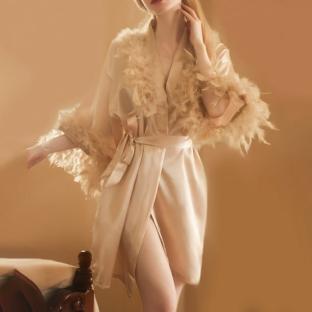 Batas Bata de mujer Bata de plumas Maquillaje de boda Bata de dama de honor Camisón de mujer