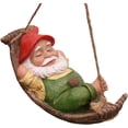 thumbnail image 1 of Gnomos divertidos Decoraciones de jardín Estatua colgante al aire libre, Gnomo de jardín de hadas Hamaca de hoja oscilante Estatuilla Adornos de árbol de resina para el hogar Patio Césped Ormromra WMPH-1530, 1 of 6