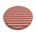 thumbnail image 2 of Xecao's Red and Brown Squares Print Stool Covers offer stylish, washable protection for PU round bar stools, perfect for home or commercial use., 2 of 7