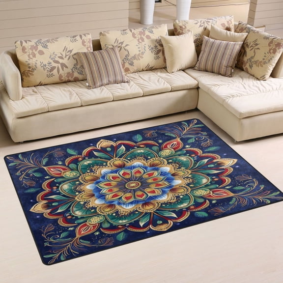 Carpet Mat with Memory Foam Ultra-Soft and Non-Slip Area Rug 31"x20" Vibrant Mandala Pattern