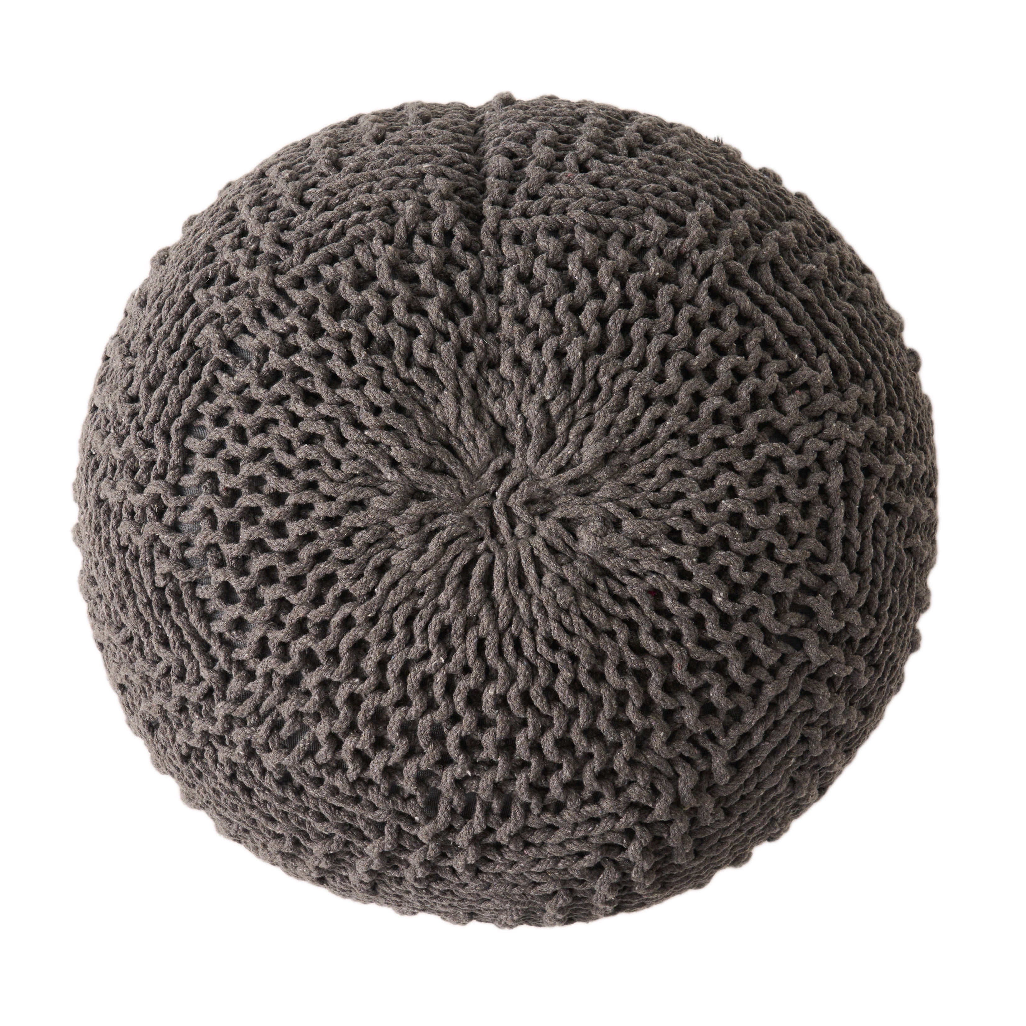 Statham Cotton Knitted Round Pouf, Dark Gray, 20" x 14"
